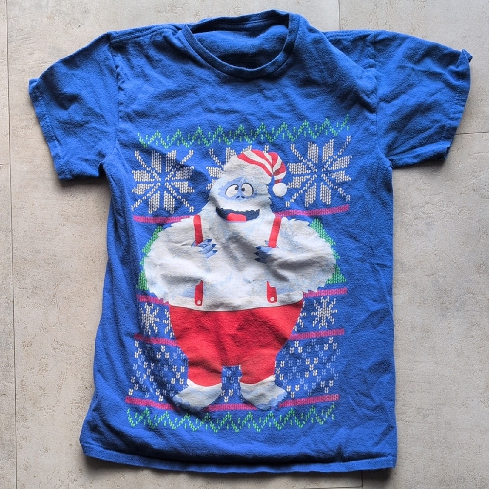 Blue Women's Christmas Shirt with Abominable Snowman Rudolph